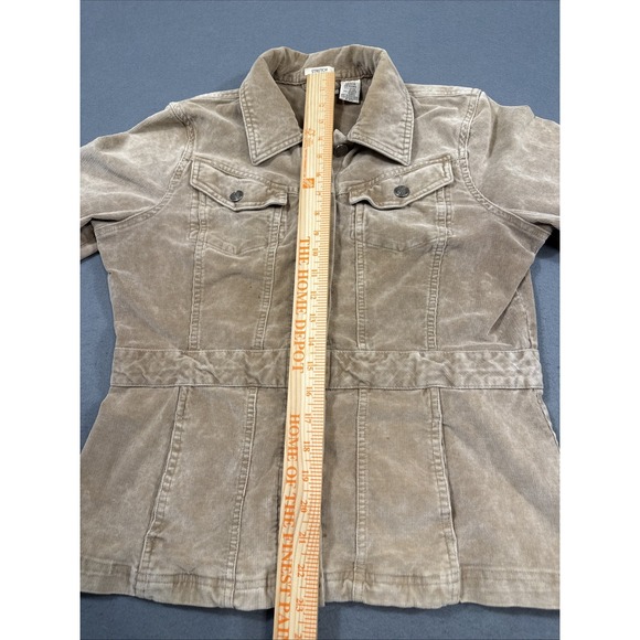 JACKET Women MEDIUM Tan Corduroy L/S METAL Button Up Trucker TAILORED WAIST - Picture 5 of 9